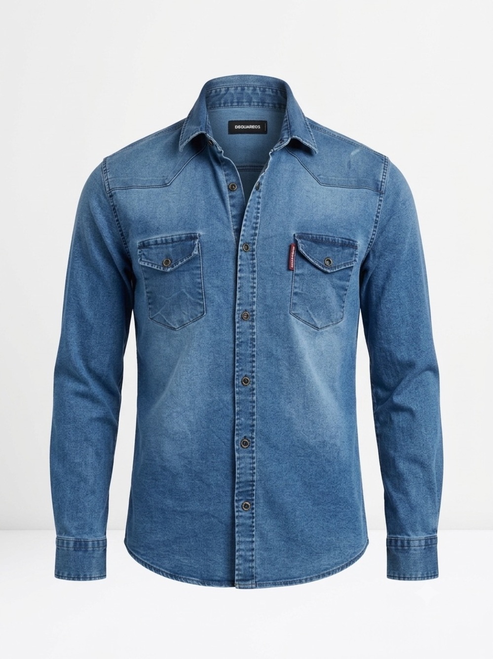 DSquared2 Men’s Western Denim Shirt Size S Faded Blue Button-Up